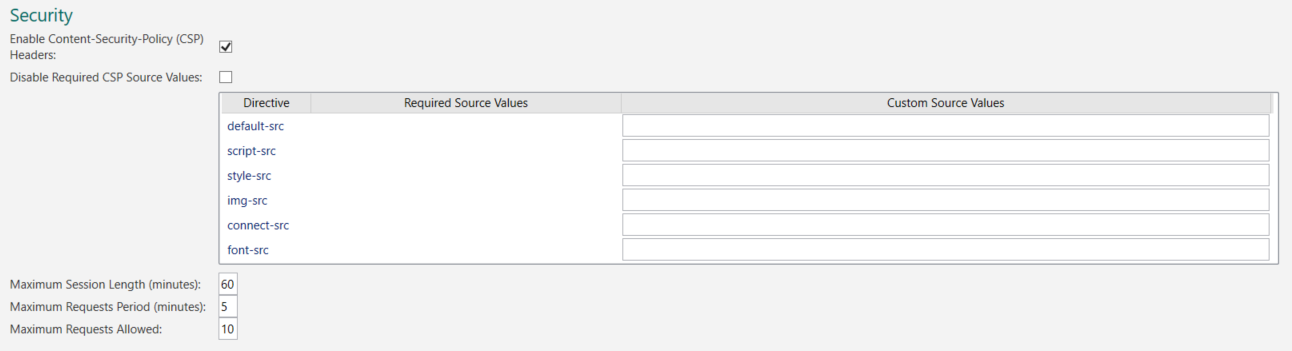 Picture showing the Publish Security Category Settings.